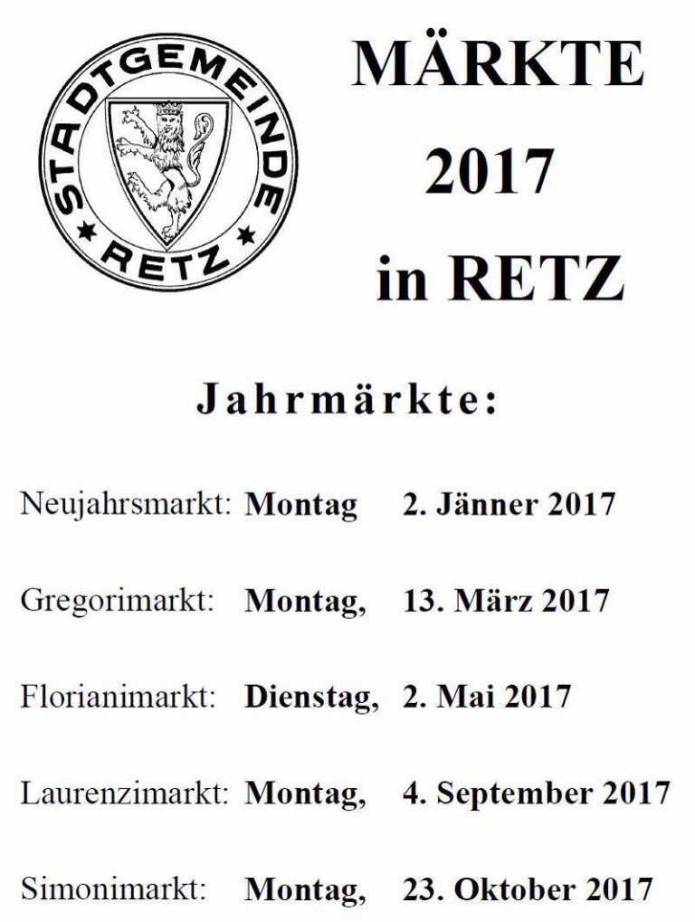 Jahrmärkte 2017 in Retz – die Termine